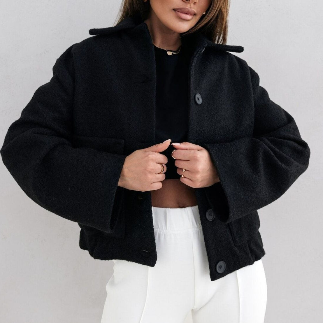 Women's Oversized Wool Coat with Button Front