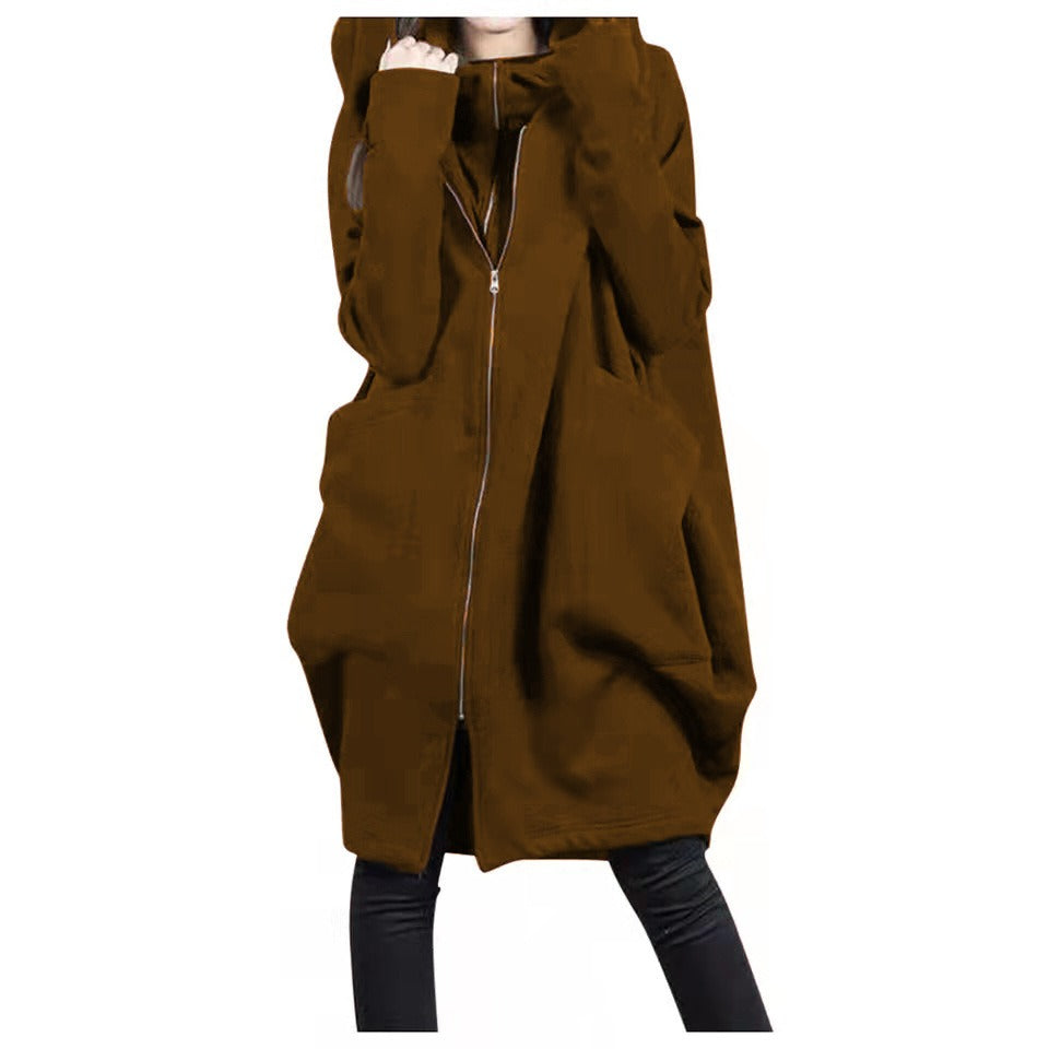 Women's Oversized Parka Coat with Hood and Zipper
