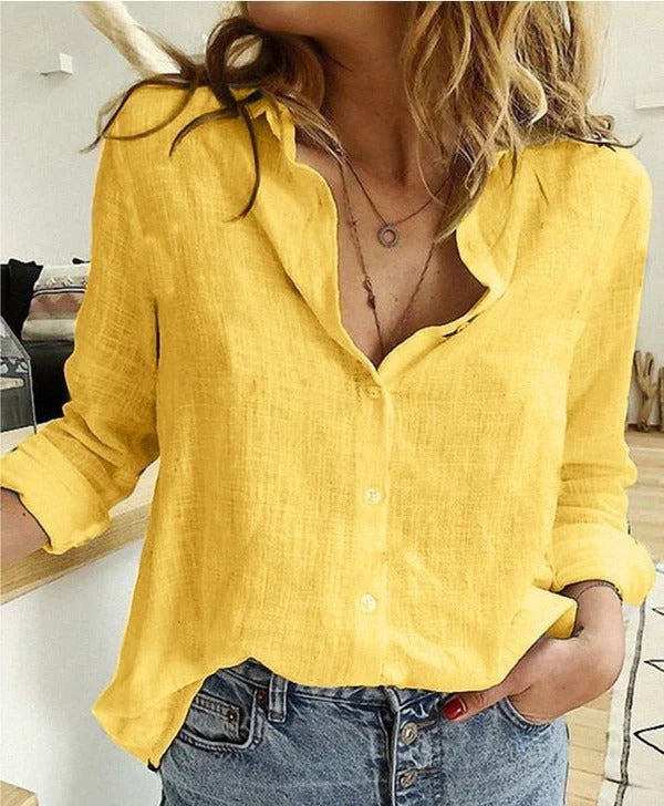 Loose Fit Women's Blouse with Soft Button Front