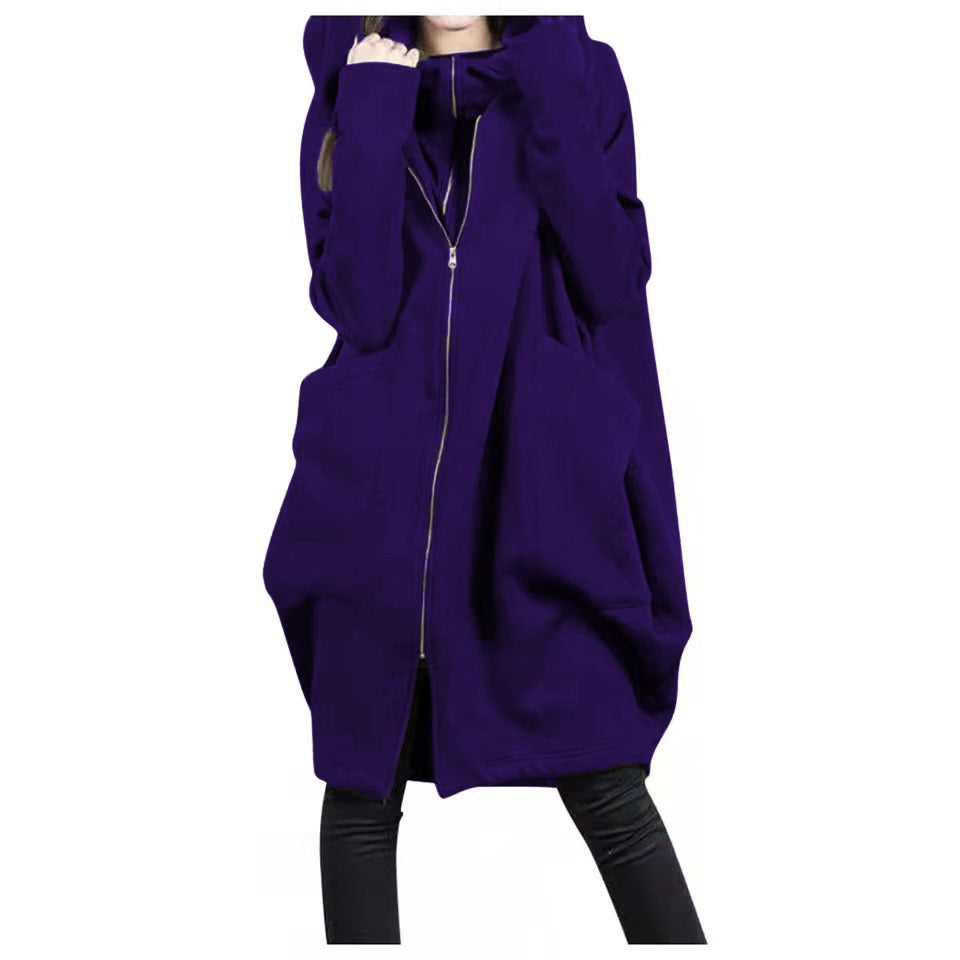 Women's Oversized Parka Coat with Hood and Zipper