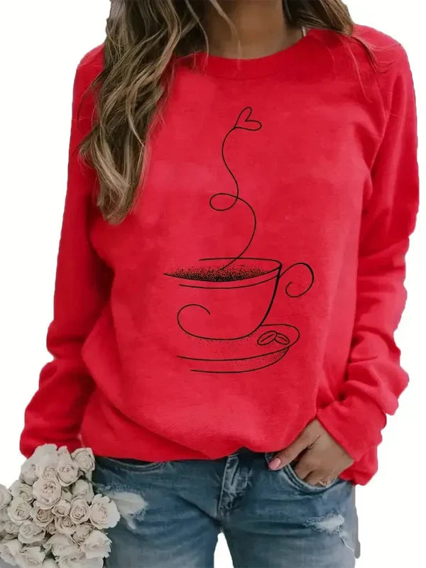 Comfy Women's Casual Sweatshirt with Coffee Design - Nocini