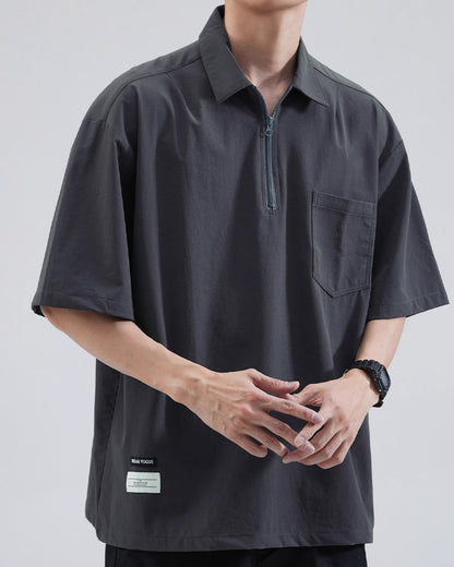Relaxed Fit Zip Polo Shirt