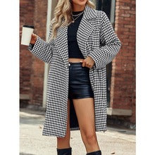 Slim Fit Women's Wool Houndstooth Classic Coat - Nocini