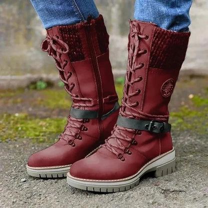 Ladies Tall Lace Up Winter Boots with Wool Top