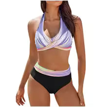 Women's Swimsuit Set - Padded Halter Top - Cheeky Thong Bottom