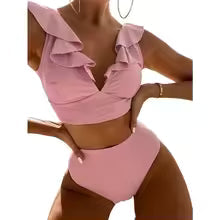 Women's Ruffle Bikini Set with High Waisted Bottom