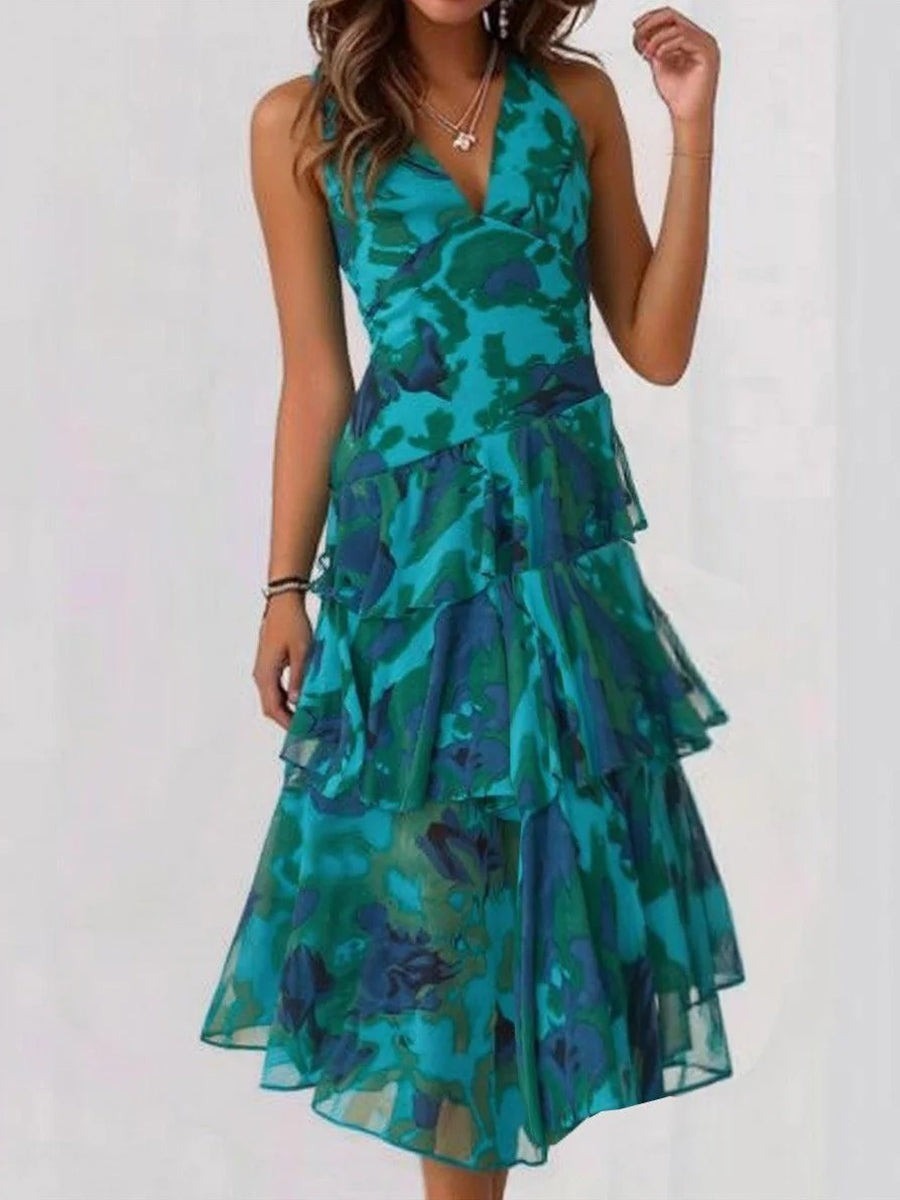 Women's Summer V Neck Floral Midi Dress - Nocini