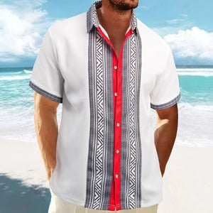 Casual Loose Fit Cotton Shirt with Ethnic Print - Nocini