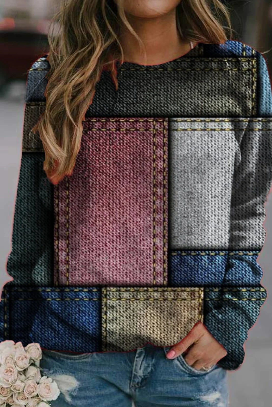 Cozy Women's Long Sleeve Patchwork Sweatshirt - Nocini