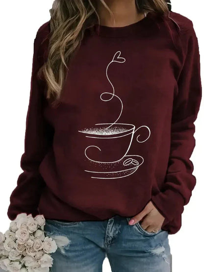 Comfy Women's Casual Sweatshirt with Coffee Design