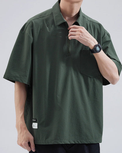 Relaxed Fit Zip Polo Shirt