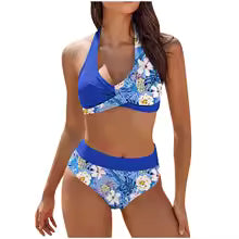 Women's Swimsuit Set - Padded Halter Top - Cheeky Thong Bottom