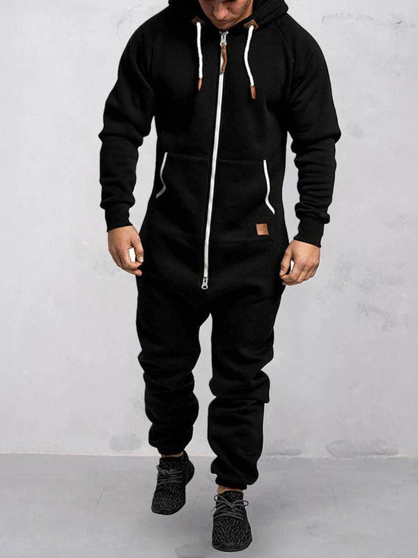 Men's Full Length Hooded Jumpsuit Soft Fleece Zip Up