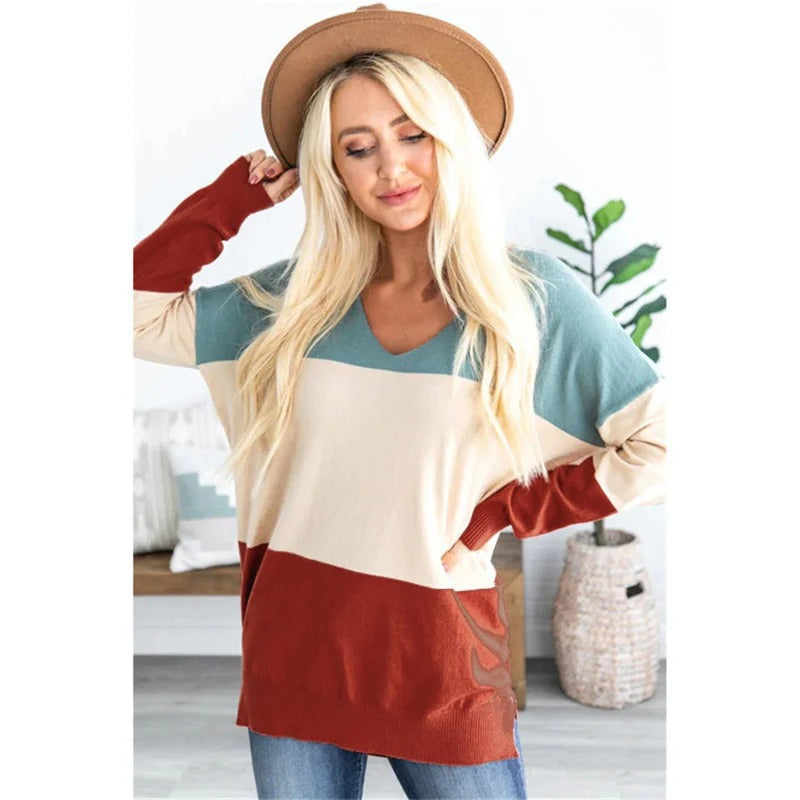 Casual Women's Colorblock Crew Neck Sweater - Nocini