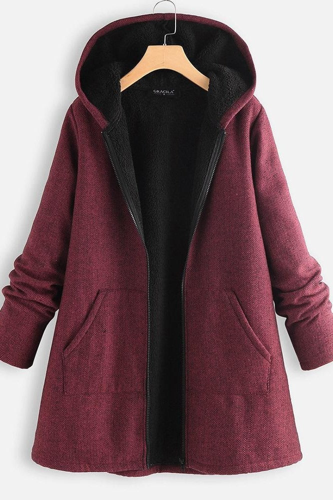 Warm Women's Parka Coat with Hood Fleece Lining