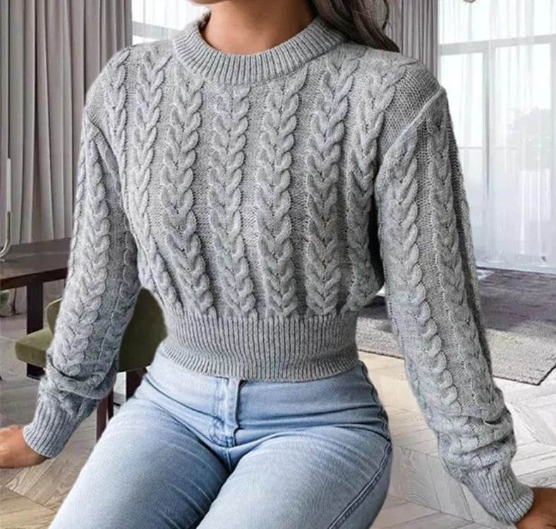 Soft Crew Neck Cable Knit Women's Sweater