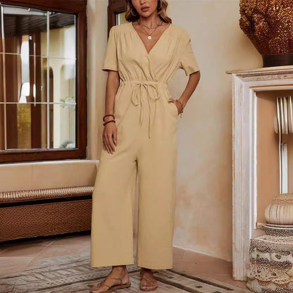 Ladies' Casual Romper with Pockets and Adjustable Waist