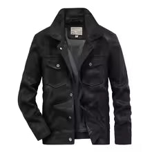 Slim Fit Men's Leather Look Jacket with Button Front