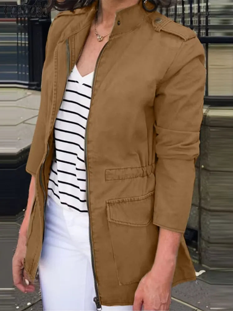 Casual Women's Cotton Zip Jacket with Pockets - Nocini