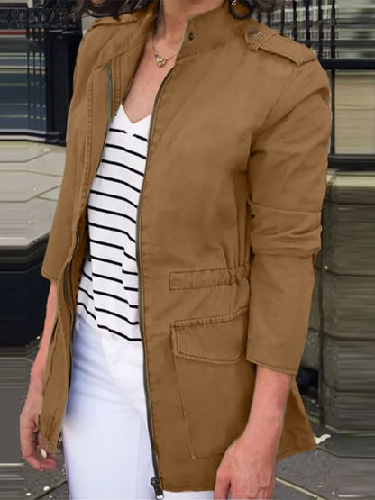 Casual Women's Cotton Zip Jacket with Pockets - Nocini