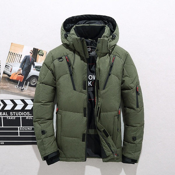 Warm Men's Puffer Jacket with Adjustable Hood