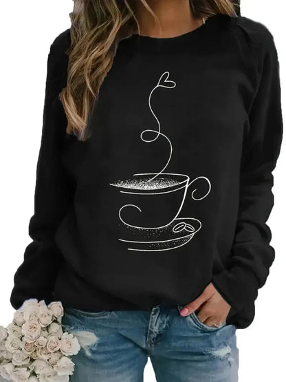 Comfy Women's Casual Sweatshirt with Coffee Design