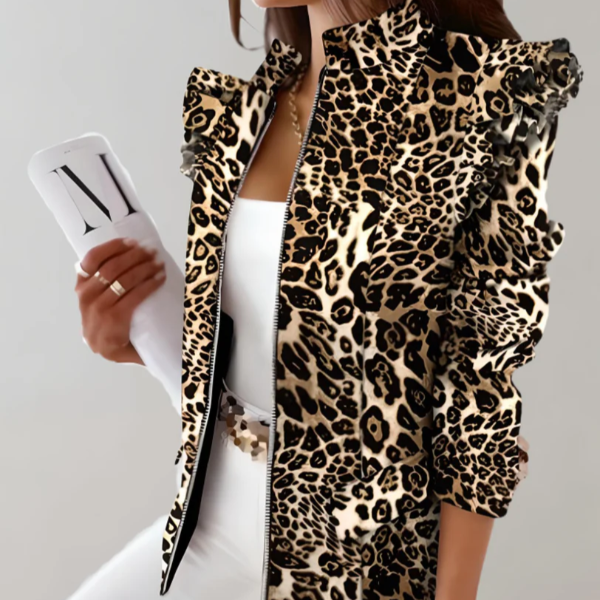 Slim Fit Checked Ladies Jacket with Ruffled Shoulder
