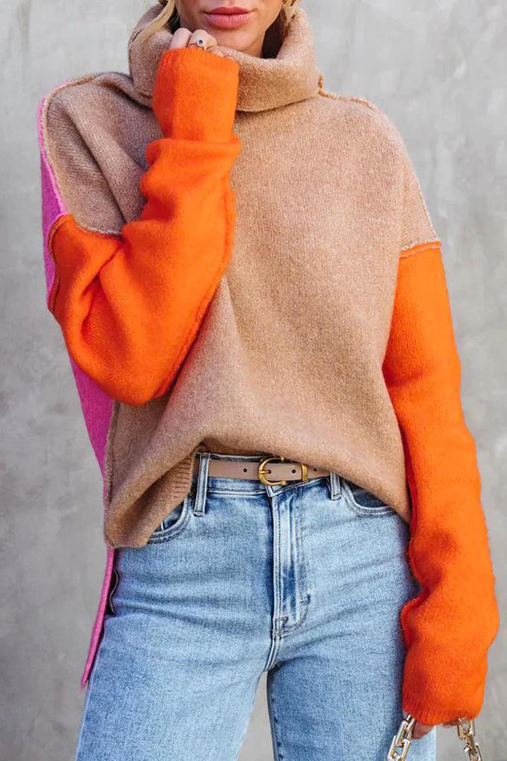 Impressive Color Block Knitted Sweater - AutumnVibe-S-Nora Luxe