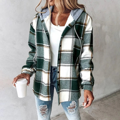 Ladies Plaid Hoodie Coat