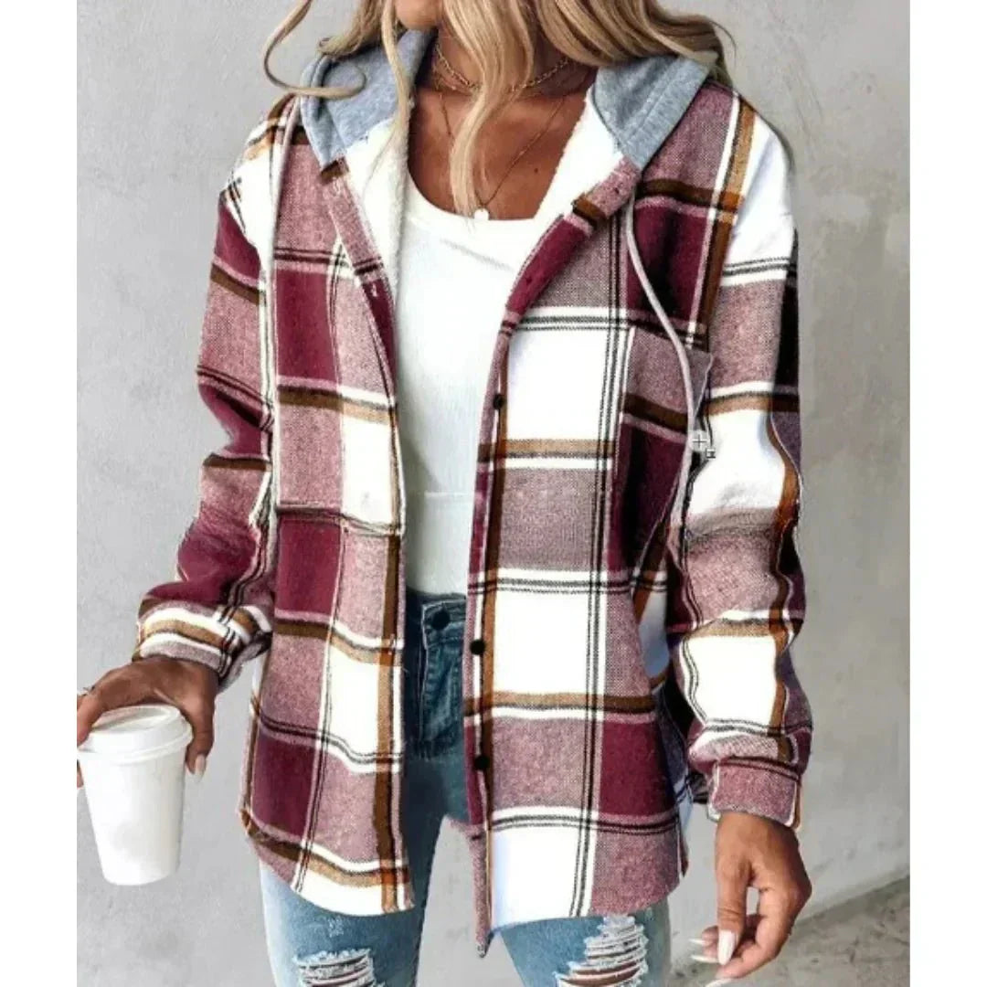 Ladies Plaid Hoodie Coat