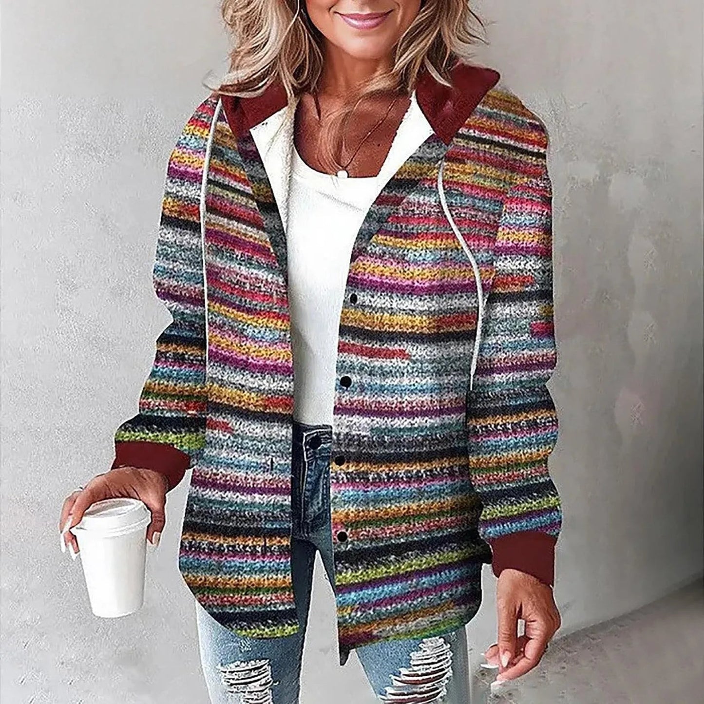 Ladies Plaid Hoodie Coat