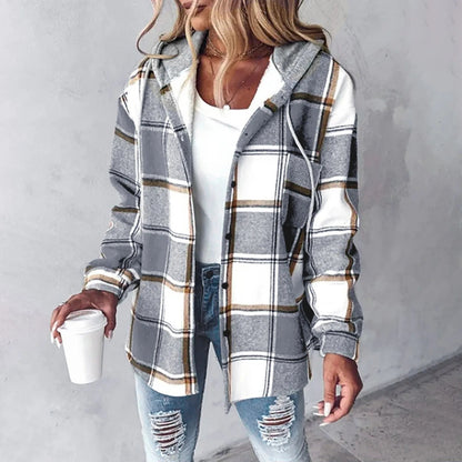 Ladies Plaid Hoodie Coat