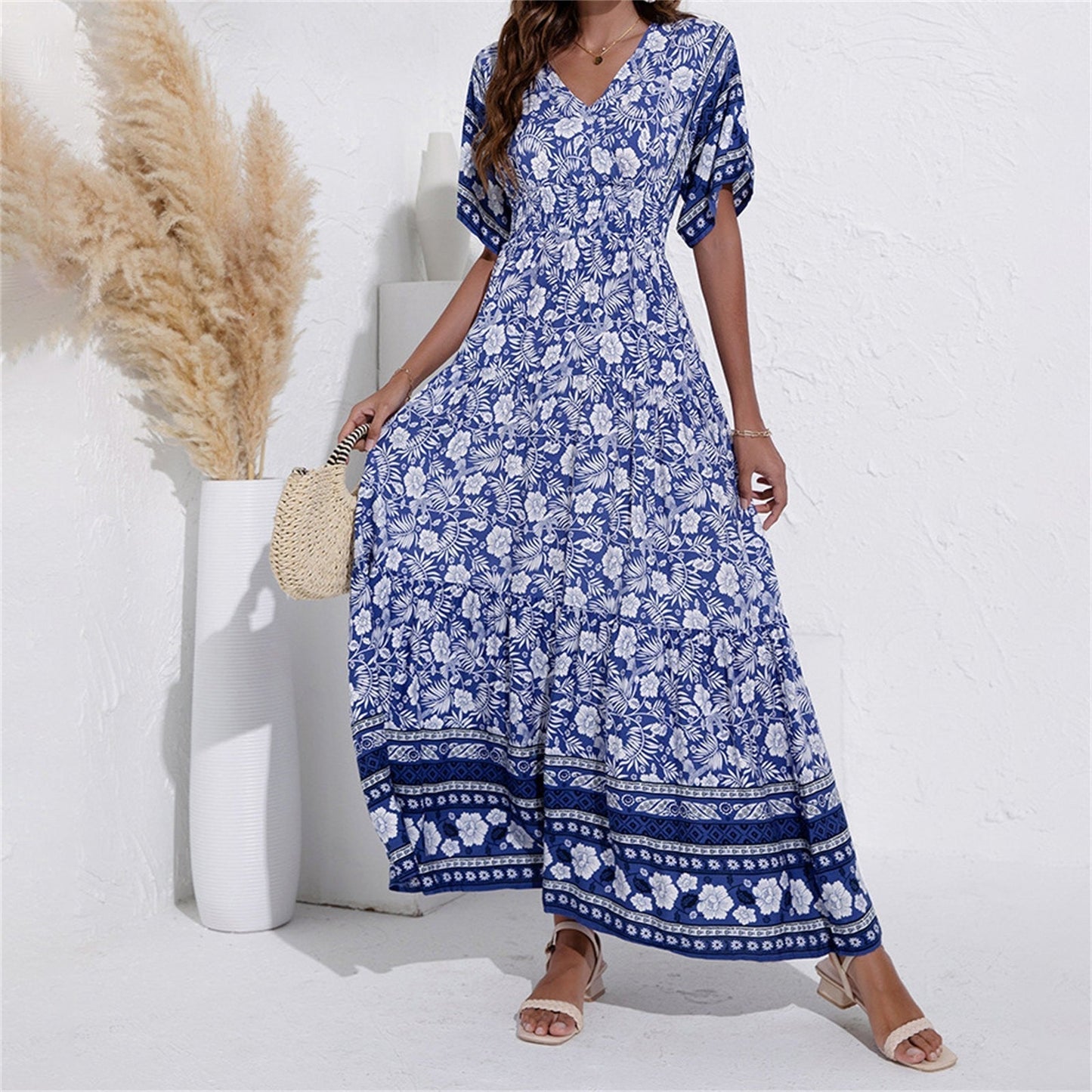 Chic Floral V-Neck Summer Maxi Dress For Women