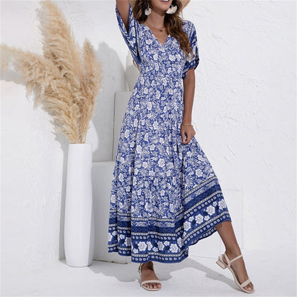 Chic Floral V-Neck Summer Maxi Dress For Women