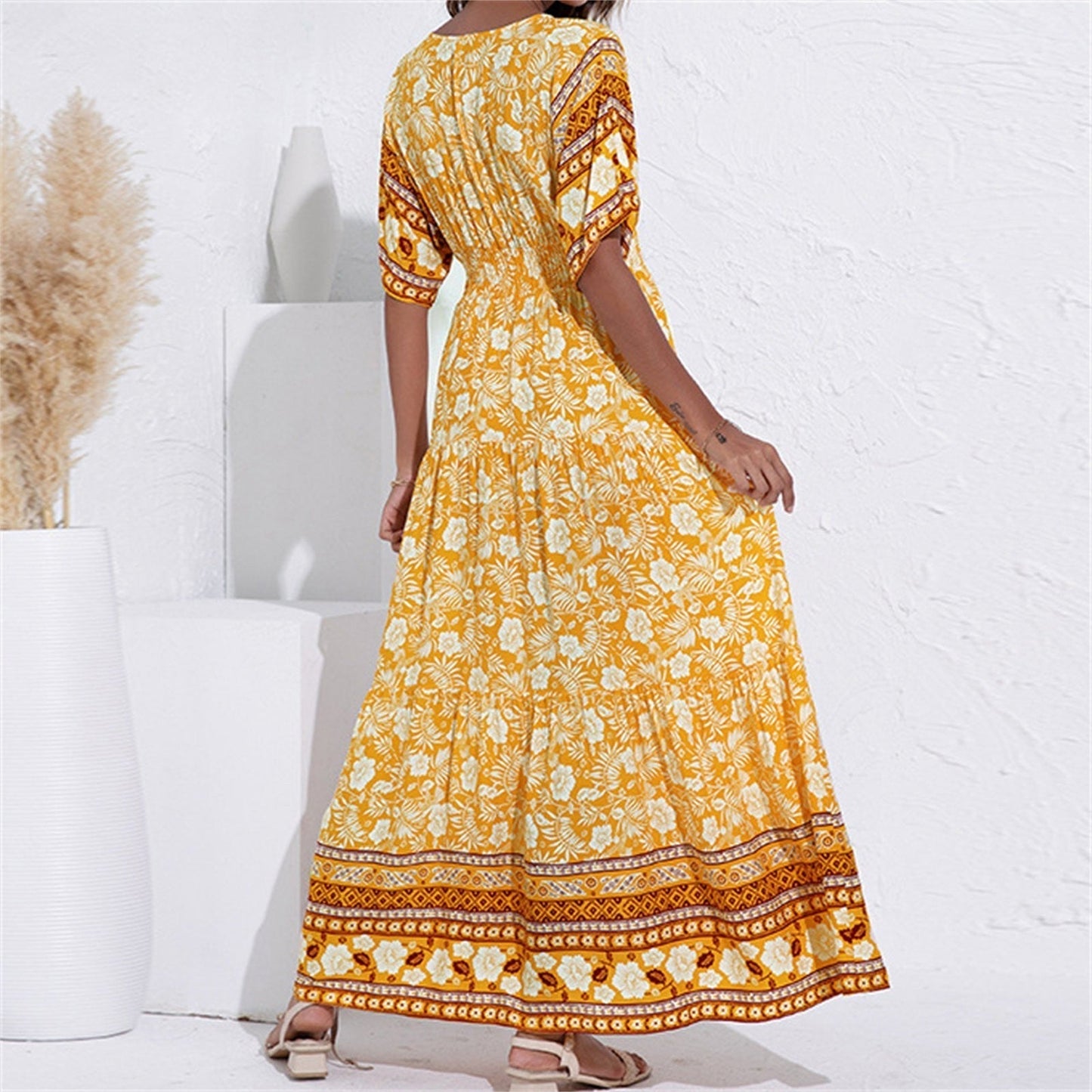 Chic Floral V-Neck Summer Maxi Dress For Women - Pexav