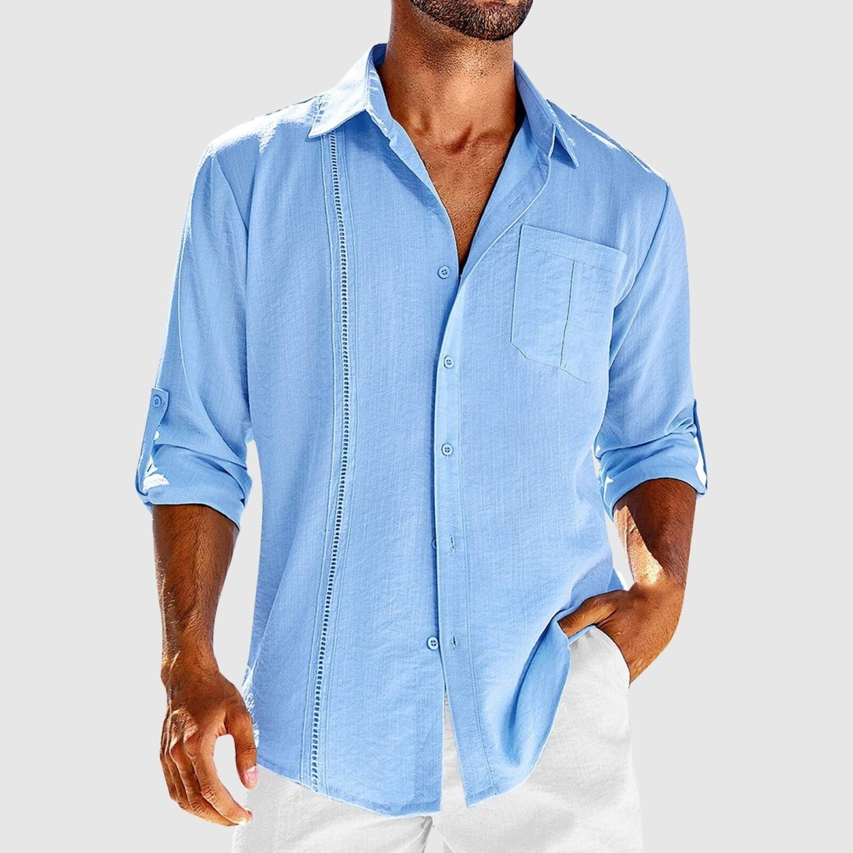 Casual Embroidered Button Down Dress Shirt