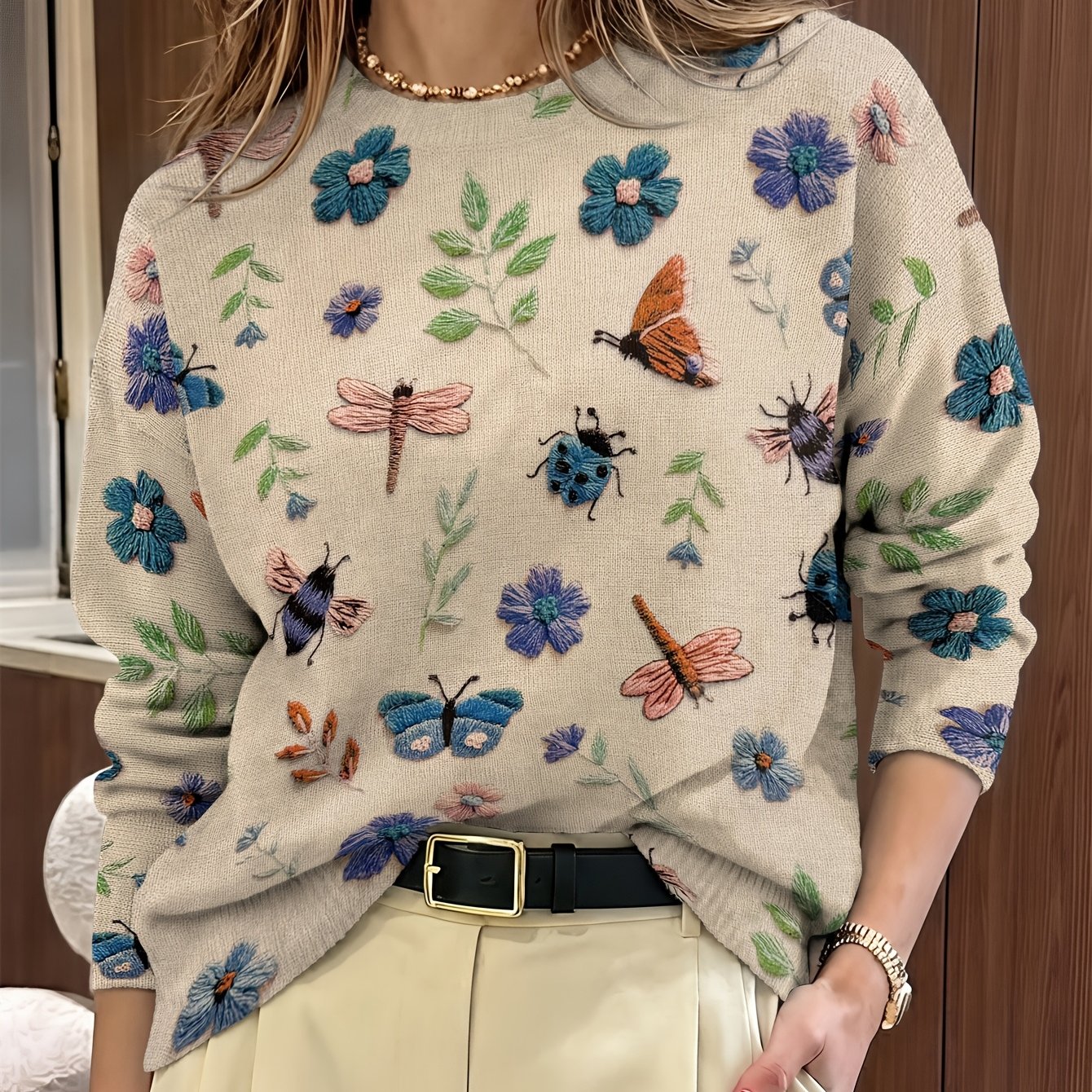 Image of Jacqueline | Women's Long Sleeve Printed Sweater