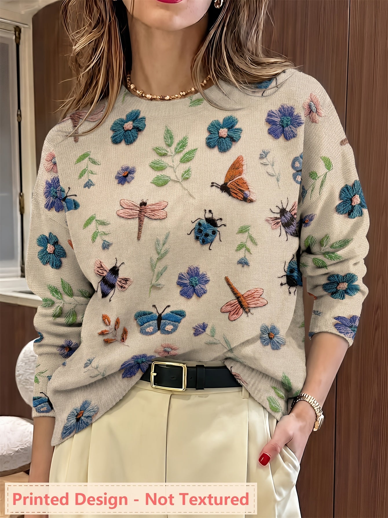 Ladies' Graphic Crew Neck Sweater - Olytrend