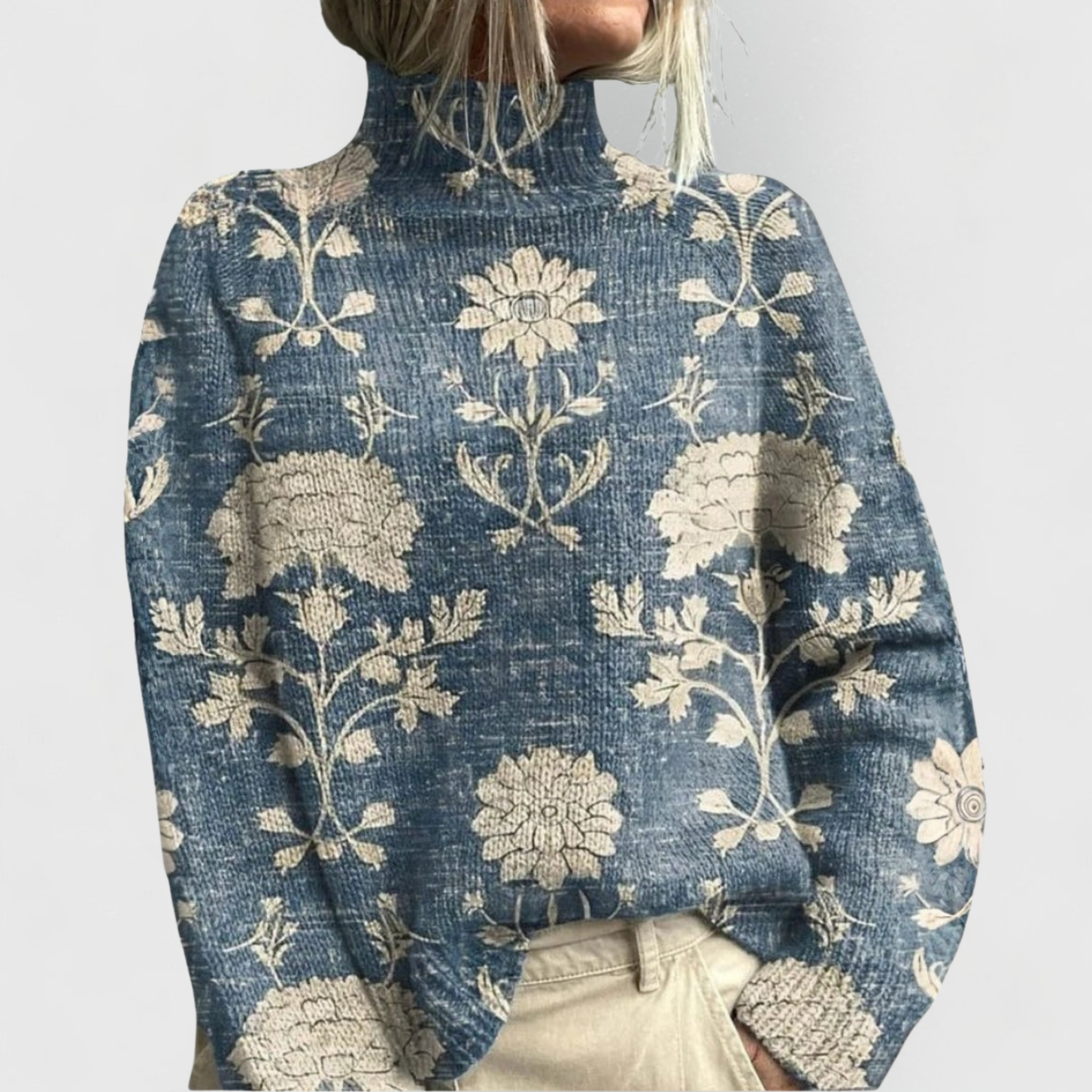 Green Women's Crew Neck Patterned Jumper - Olytrend