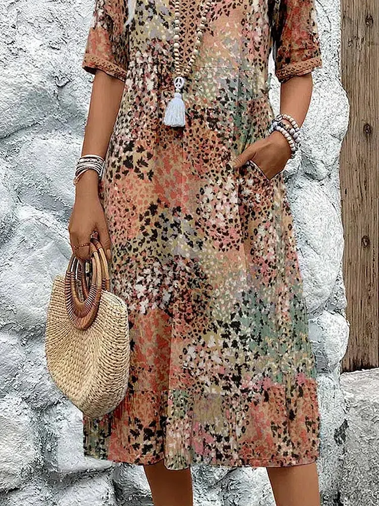 Image of Janet | Women's V-Neck A-Line Midi Dress