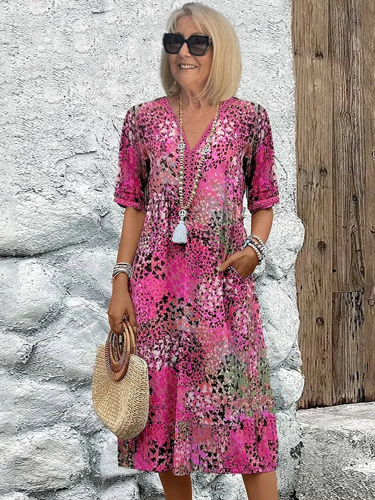 Image of Janet | Women's V-Neck A-Line Midi Dress