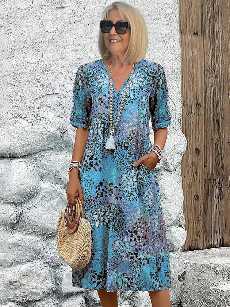 Image of Janet | Women's V-Neck A-Line Midi Dress