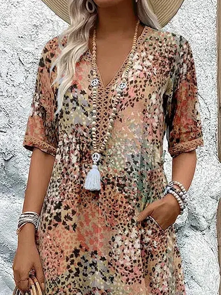 Image of Janet | Women's V-Neck A-Line Midi Dress