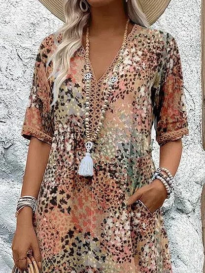 Image of Janet | Women's V-Neck A-Line Midi Dress