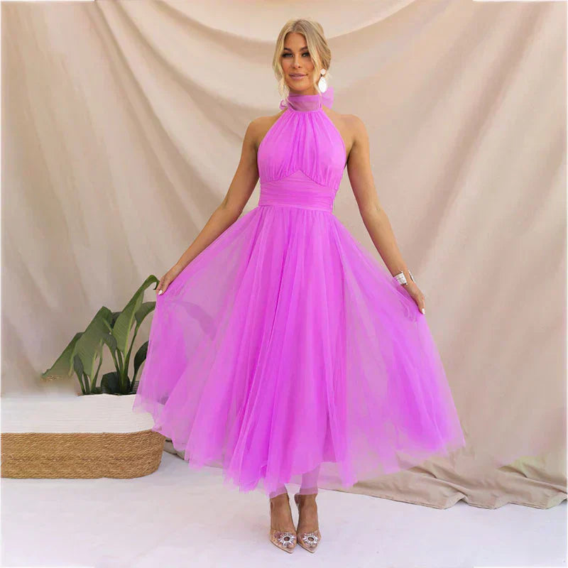 Women's Elegant Halter Neck Fit and Flare Dress