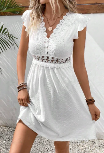 Image of Janine | Women's V-Neck A-Line Mini Dress