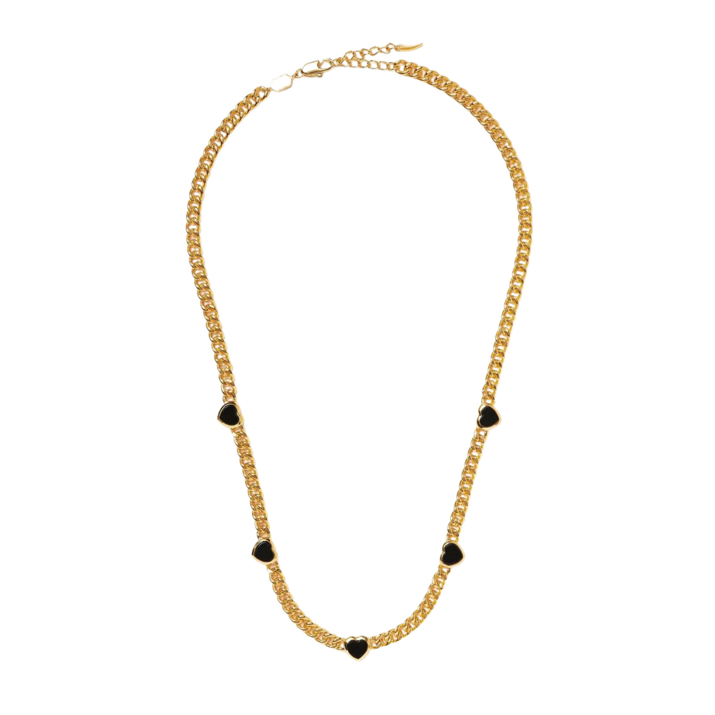 Lovely Heart Stone Pendant Necklace, Gold Plated Black Onyx - Pexav