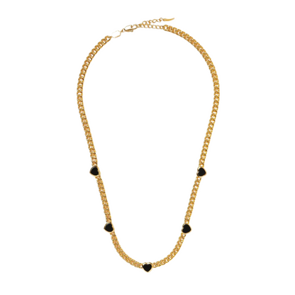 Lovely Heart Stone Pendant Necklace, Gold Plated Black Onyx - Pexav
