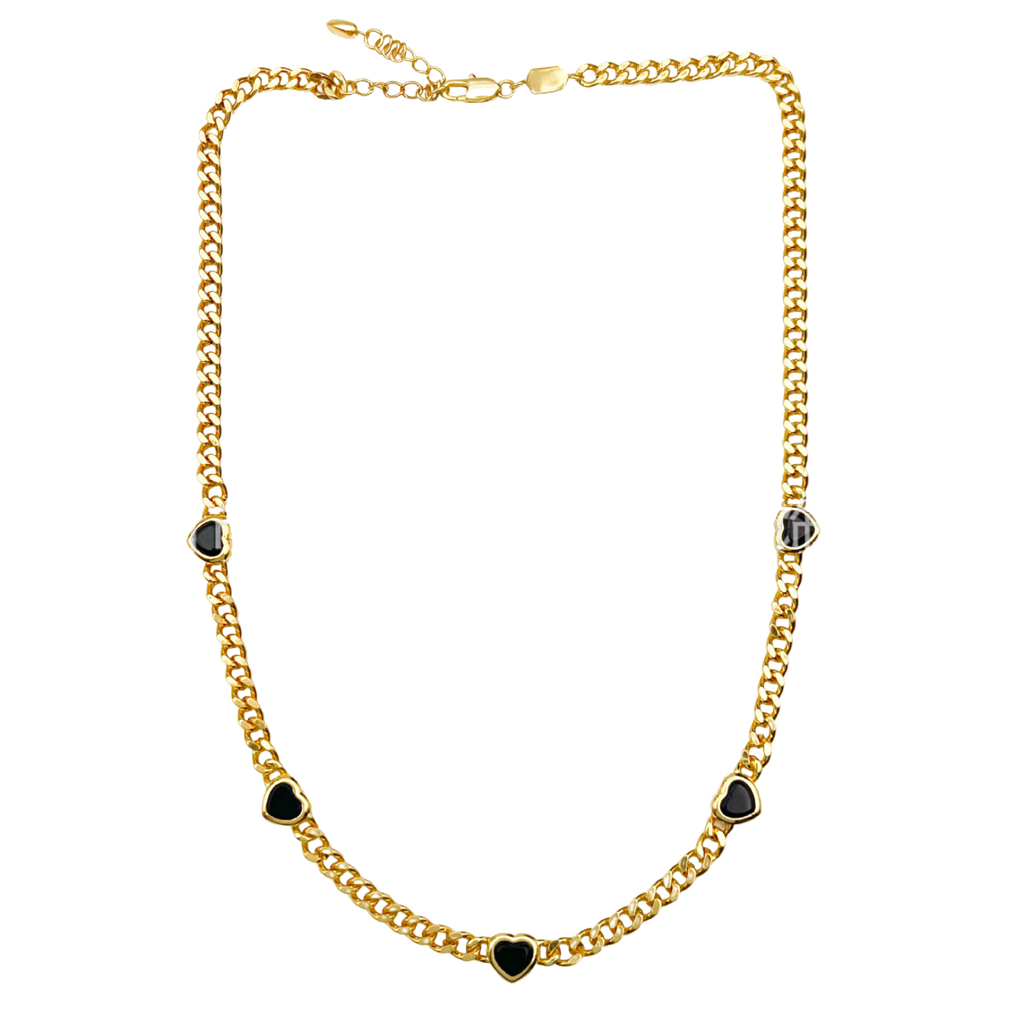 Lovely Heart Stone Pendant Necklace, Gold Plated Black Onyx