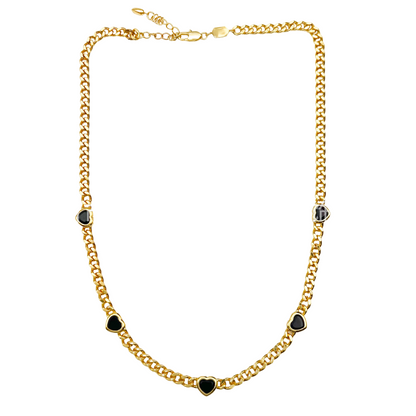 Lovely Heart Stone Pendant Necklace, Gold Plated Black Onyx
